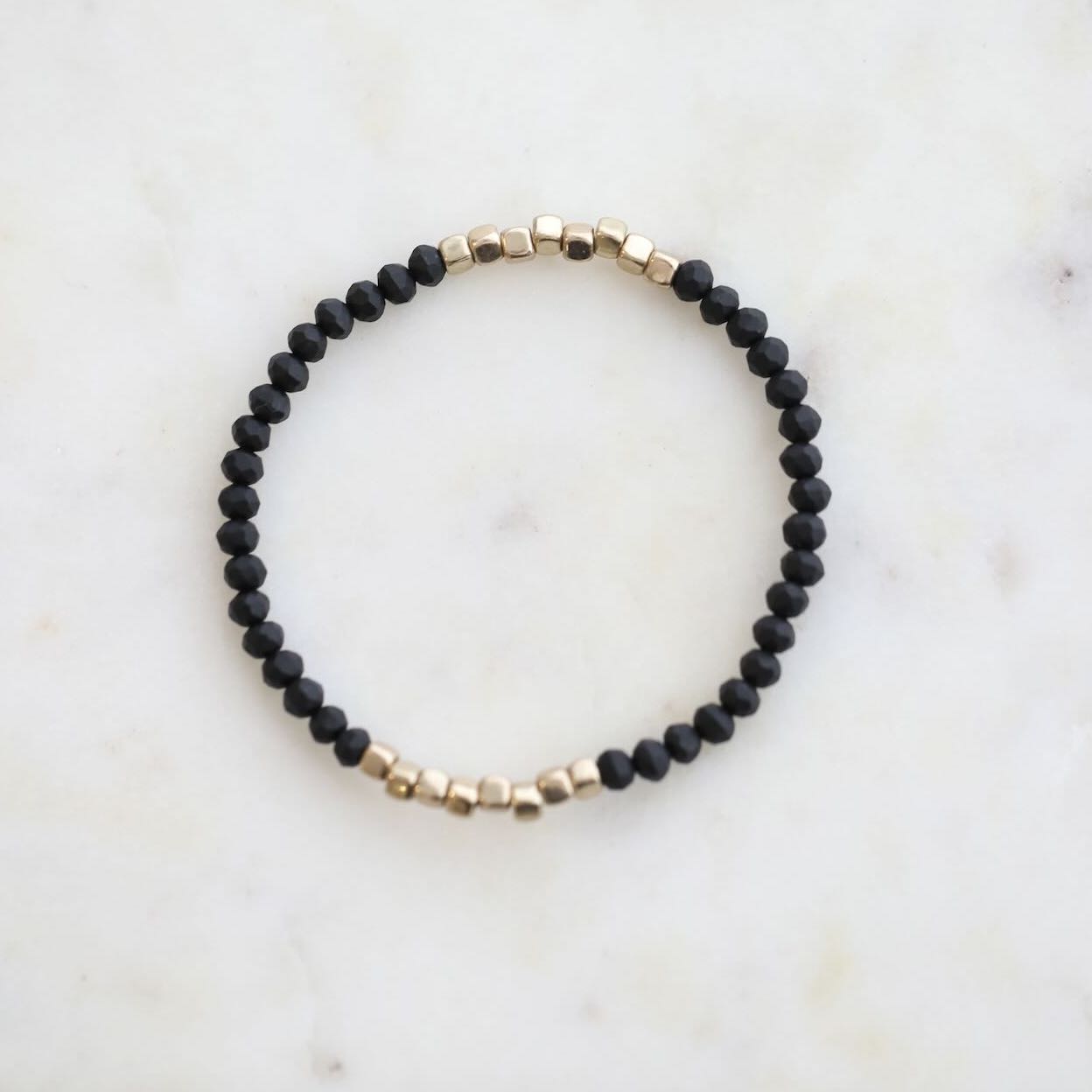 Close-up of Black & Gold Crystal Beads in Bracelet by Mrs V