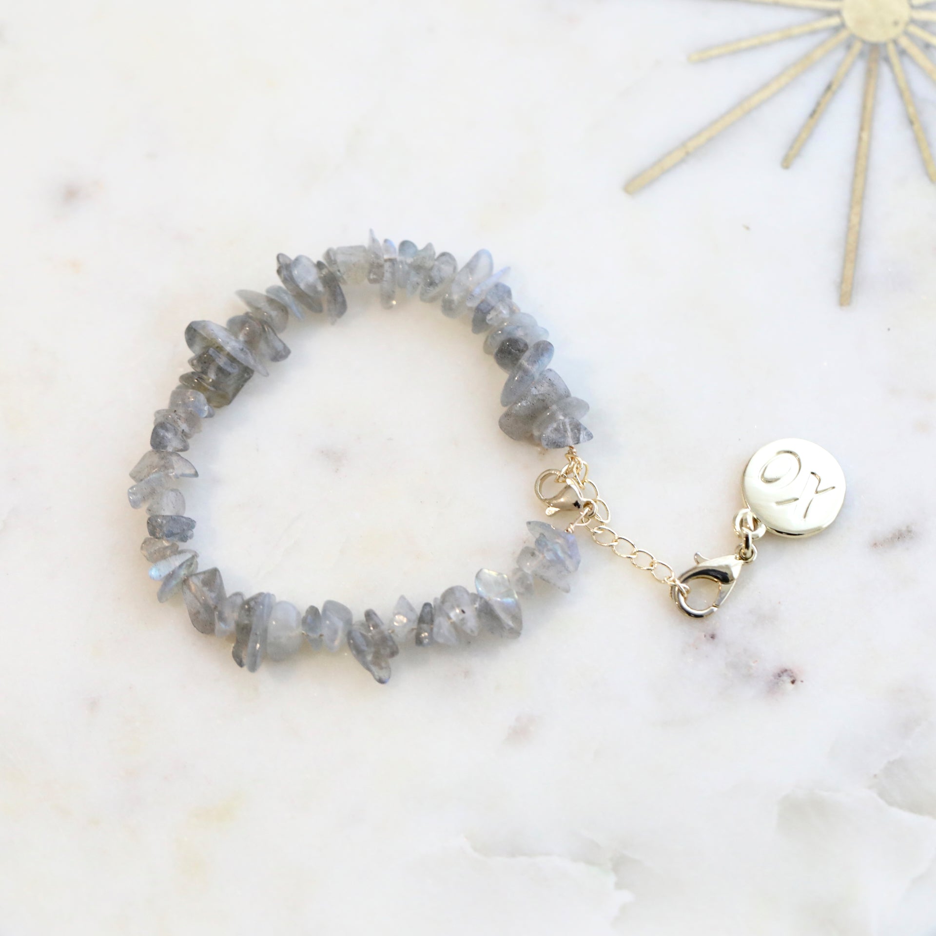 Moonstone (Black) Crystal Bracelet with Gold Chain