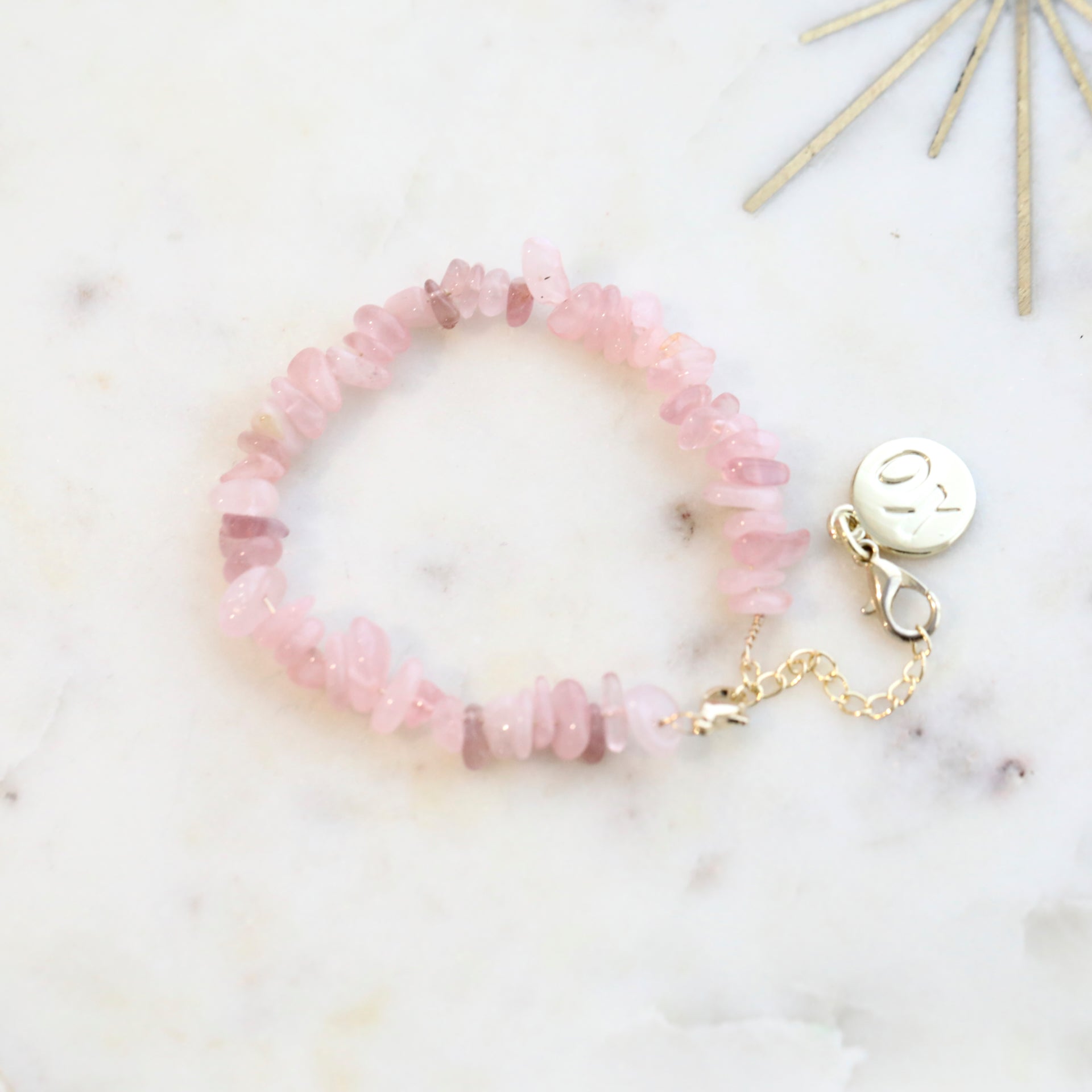 Rose Quartz Crystal Bracelet with Gold Chain