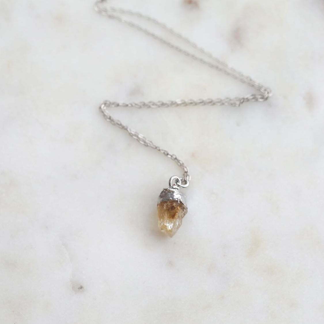 Elegant Citrine Birthstone Necklace with Silver Chain by Mrs V