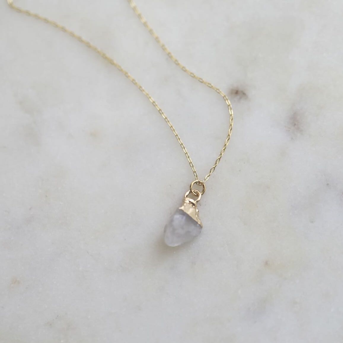 Clear Quartz Birthstone Necklace on 18K Gold Plated Chain by Mrs V