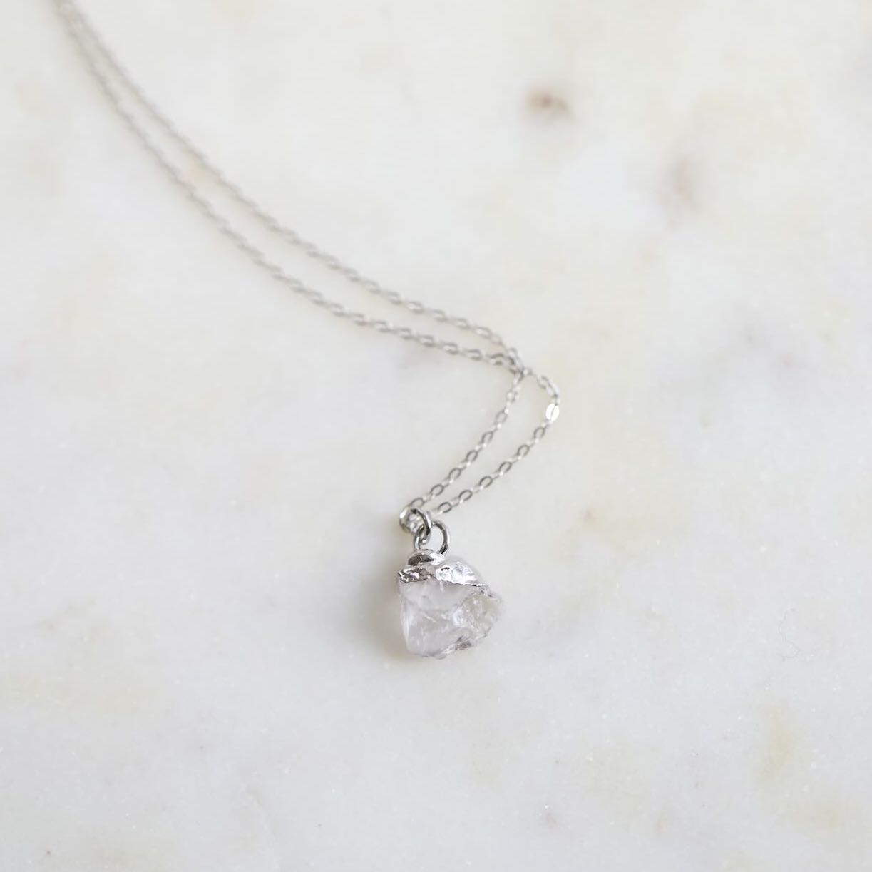 Clear Quartz Birthstone Necklace on Silver-Plated Chain by Mrs V