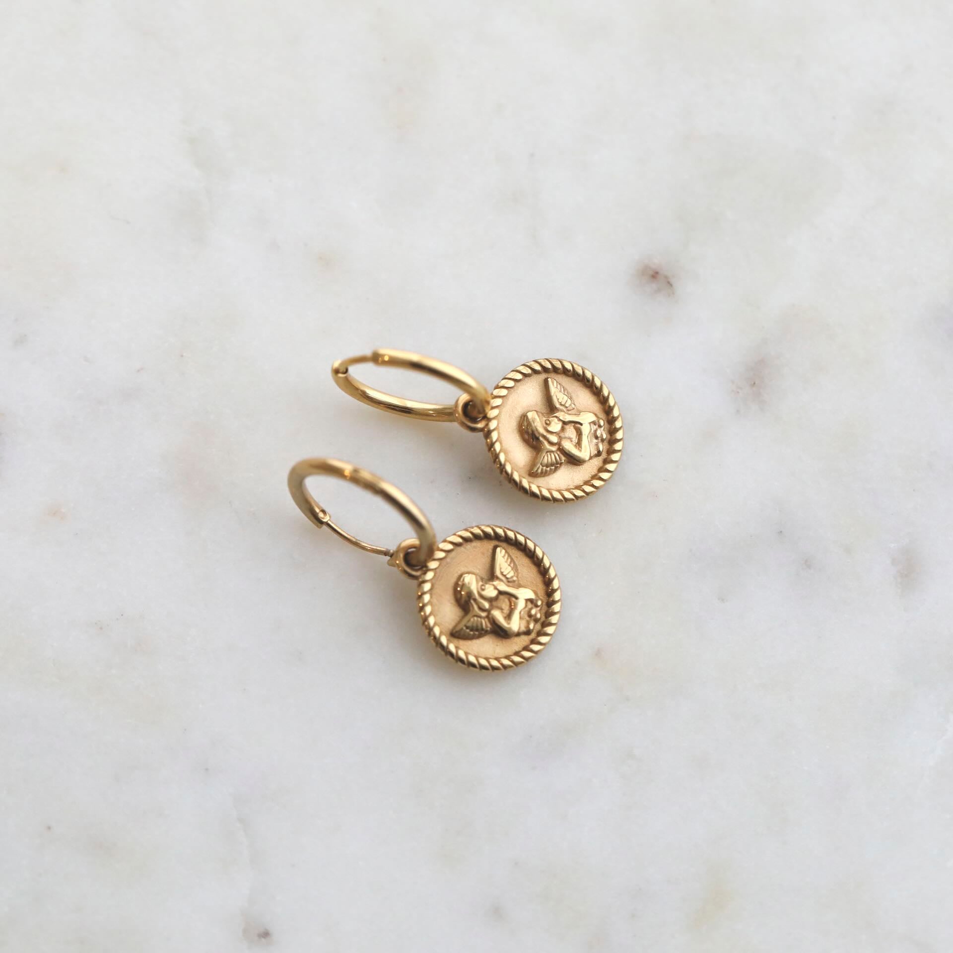 Angel Coin Earrings by Mrs V – Celestial Elegance and Charm