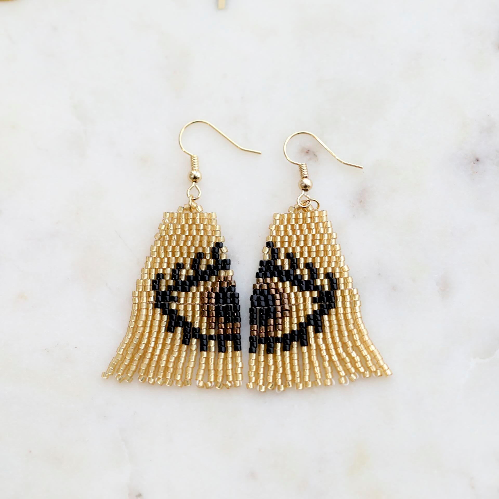 Beaded Gold Evil Eye Earrings by Mrs V – Boho Charm and Protection