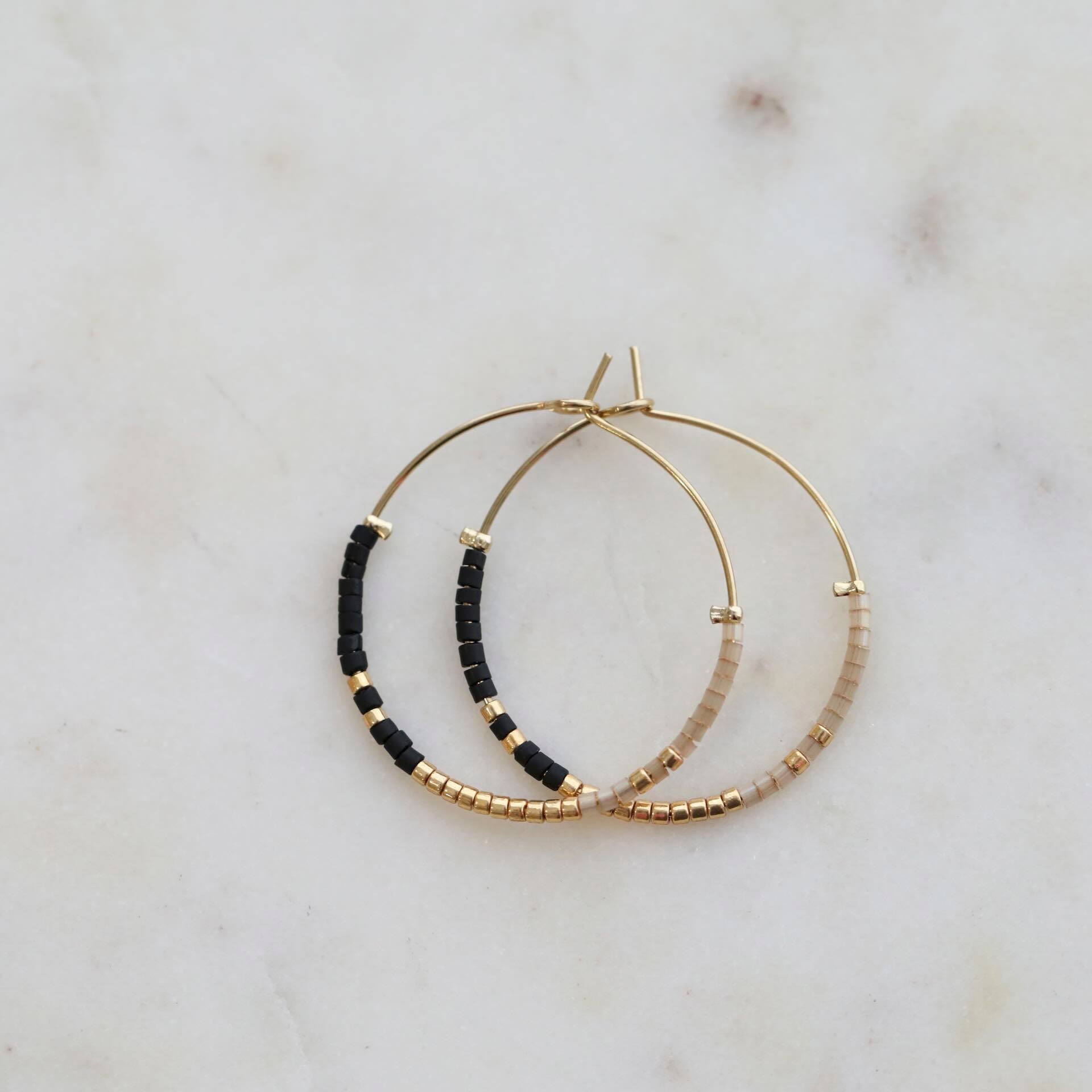 Beaded Hoop Black/Gold Earrings by Mrs V – Stylish and Elegant Jewellery