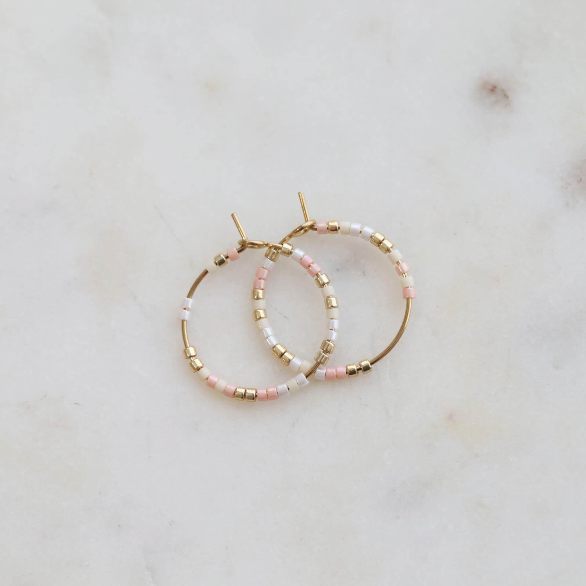 Beaded Hoop Gold & Soft Pink Earrings by Mrs V – Stylish and Elegant Jewellery