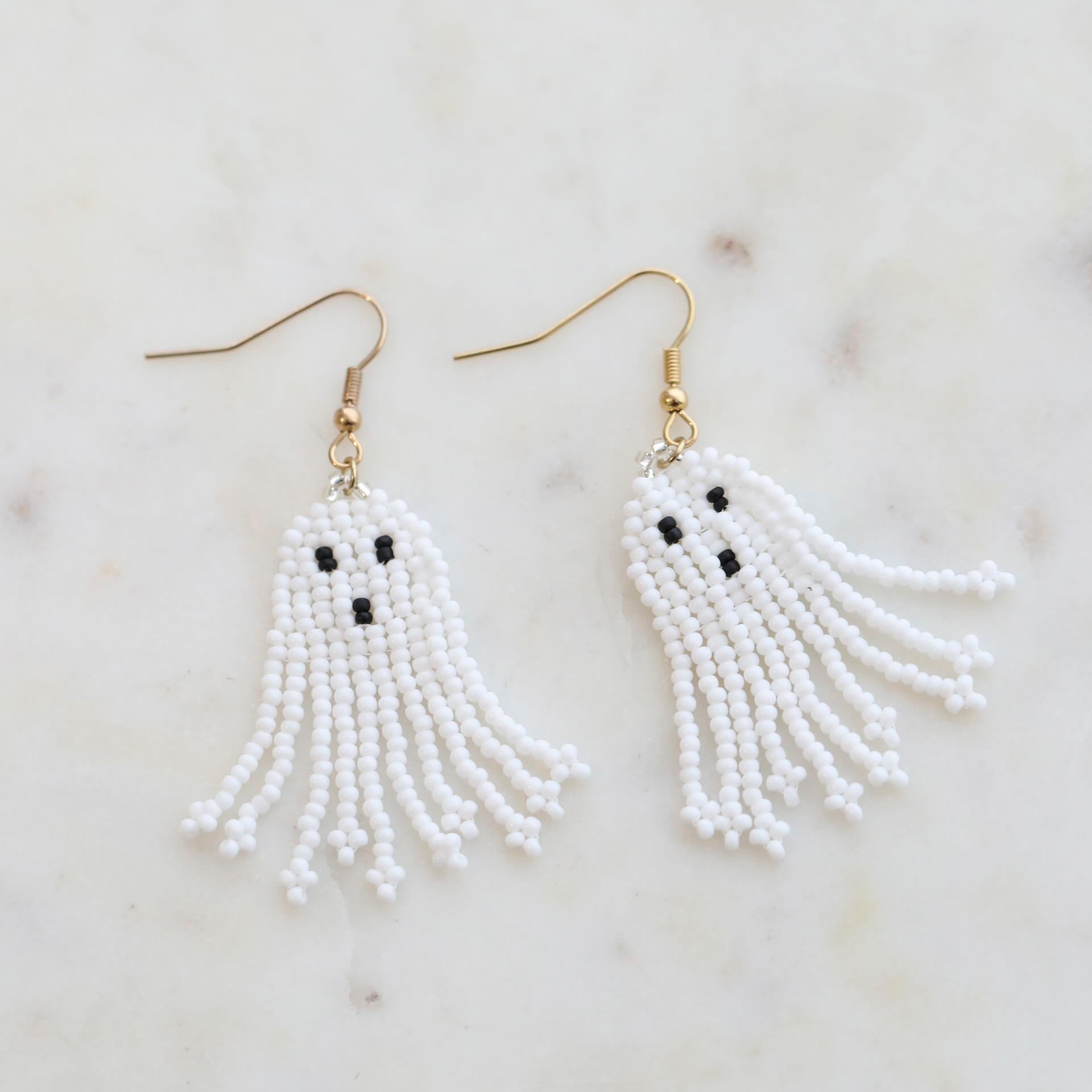 Beaded Ghost White Earrings by Mrs V – Handmade Miyuki Beads