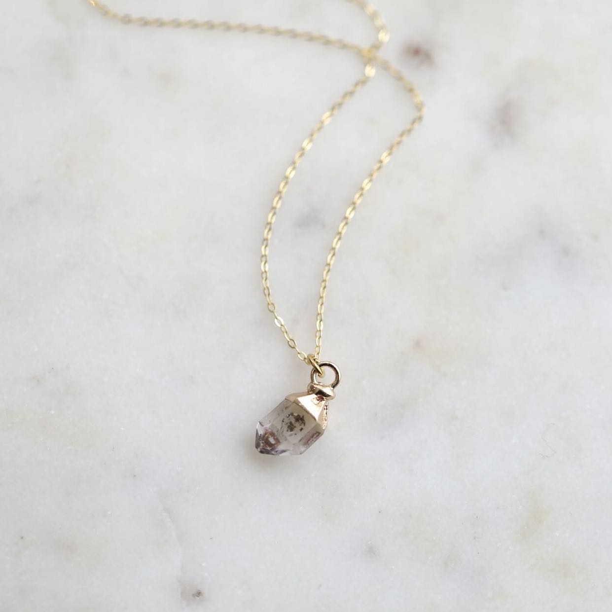 Herkimer Diamond Birthstone Necklace with Gold Chain by Mrs V