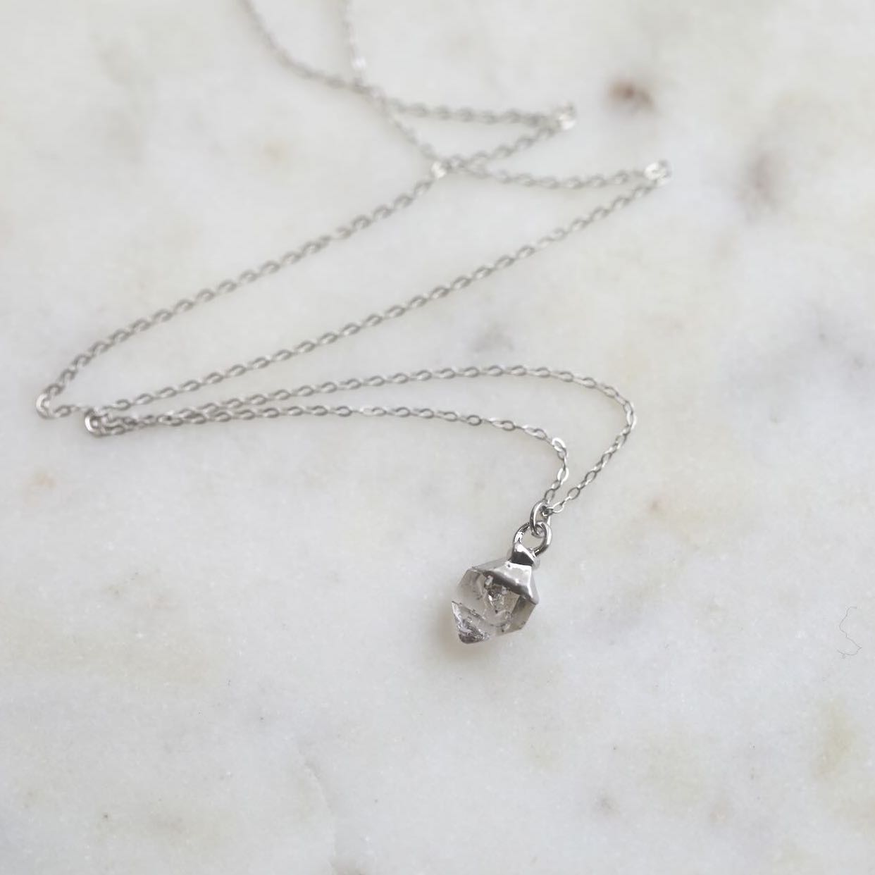 Herkimer Diamond Birthstone Necklace with Silver Chain by Mrs V