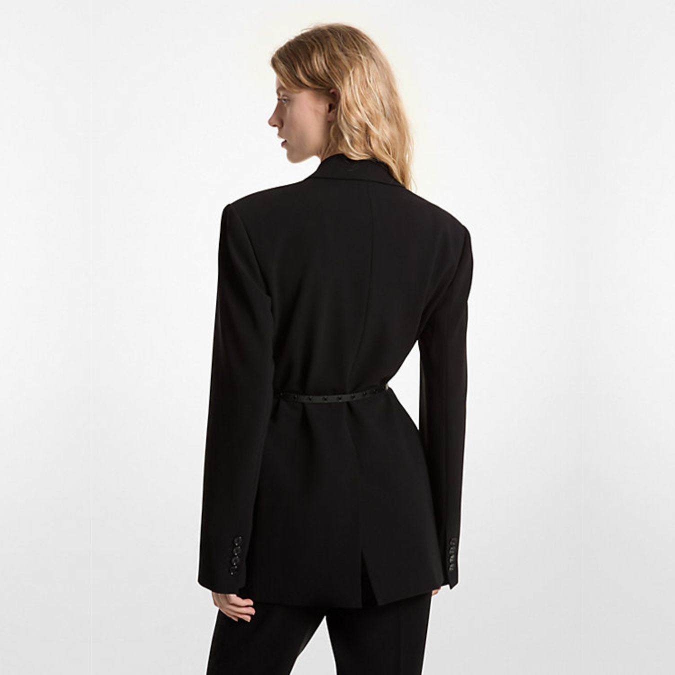 Belted Crepe Double-Breasted Blazer