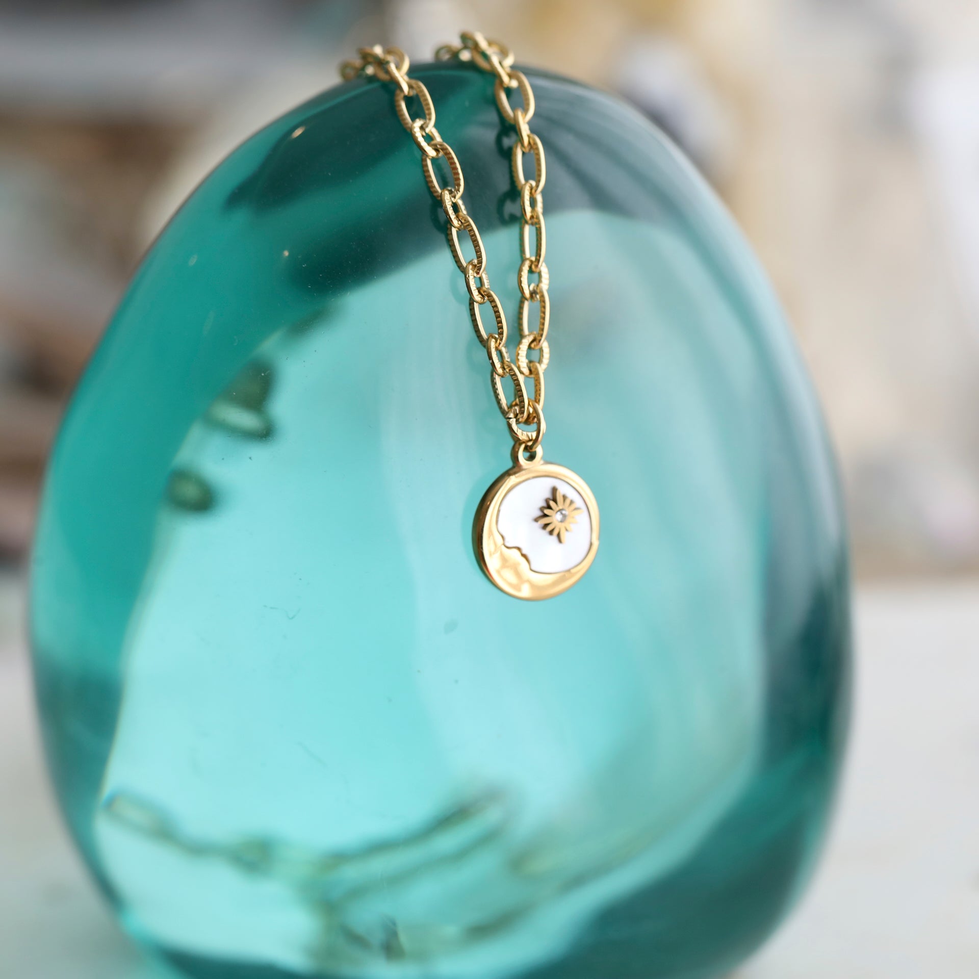 Moon & Mother of Pearl Necklaces with 18K Gold