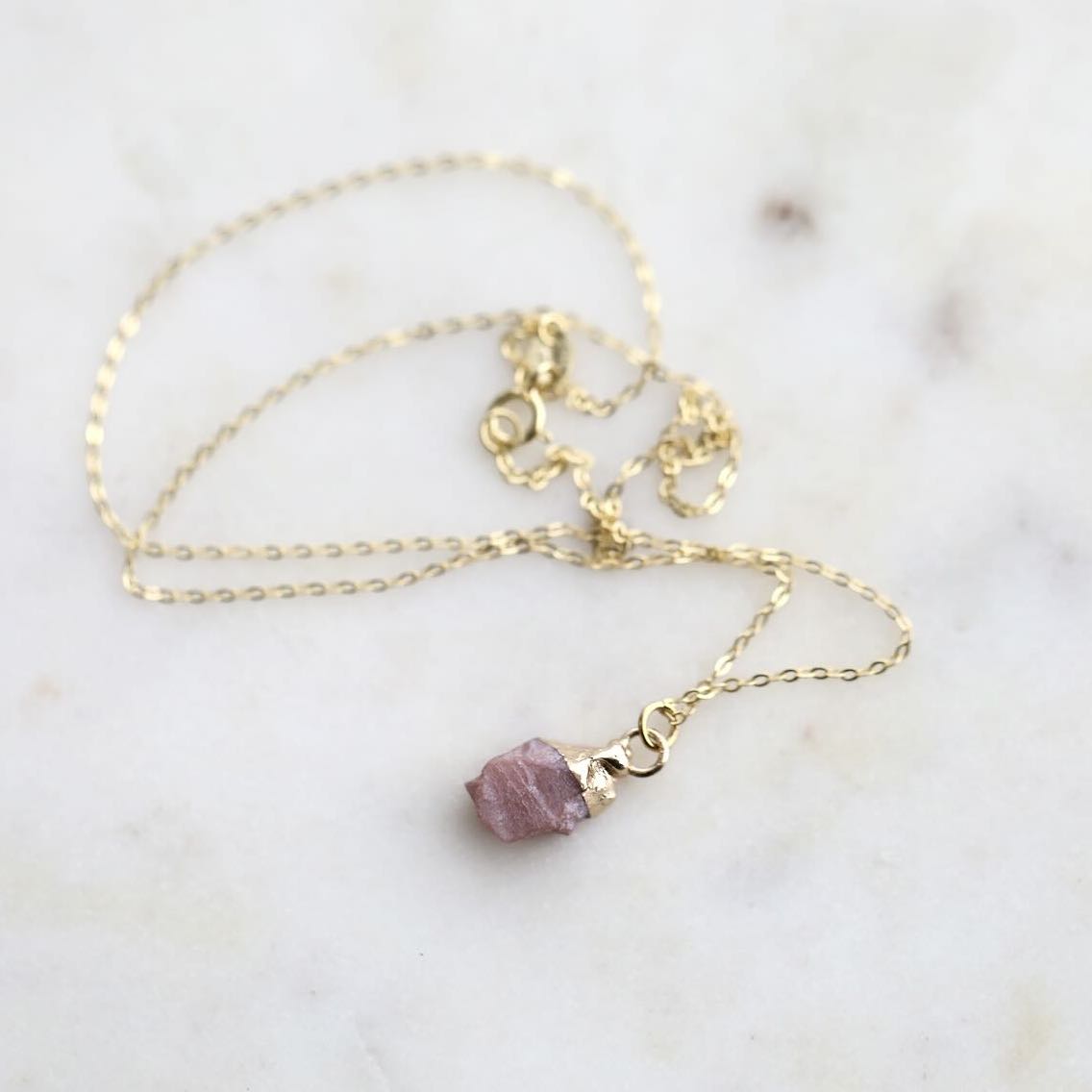 Pink Opal Birthstone Necklace on 18K Gold Plated Chain by Mrs V