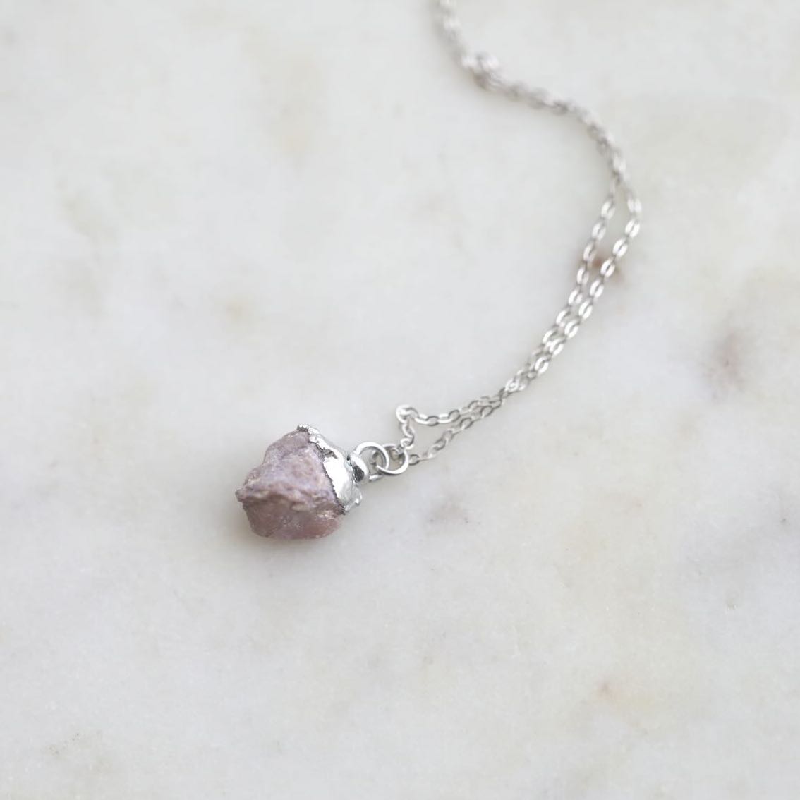 Pink Opal Birthstone Necklace on Silver-Plated Chain by Mrs V