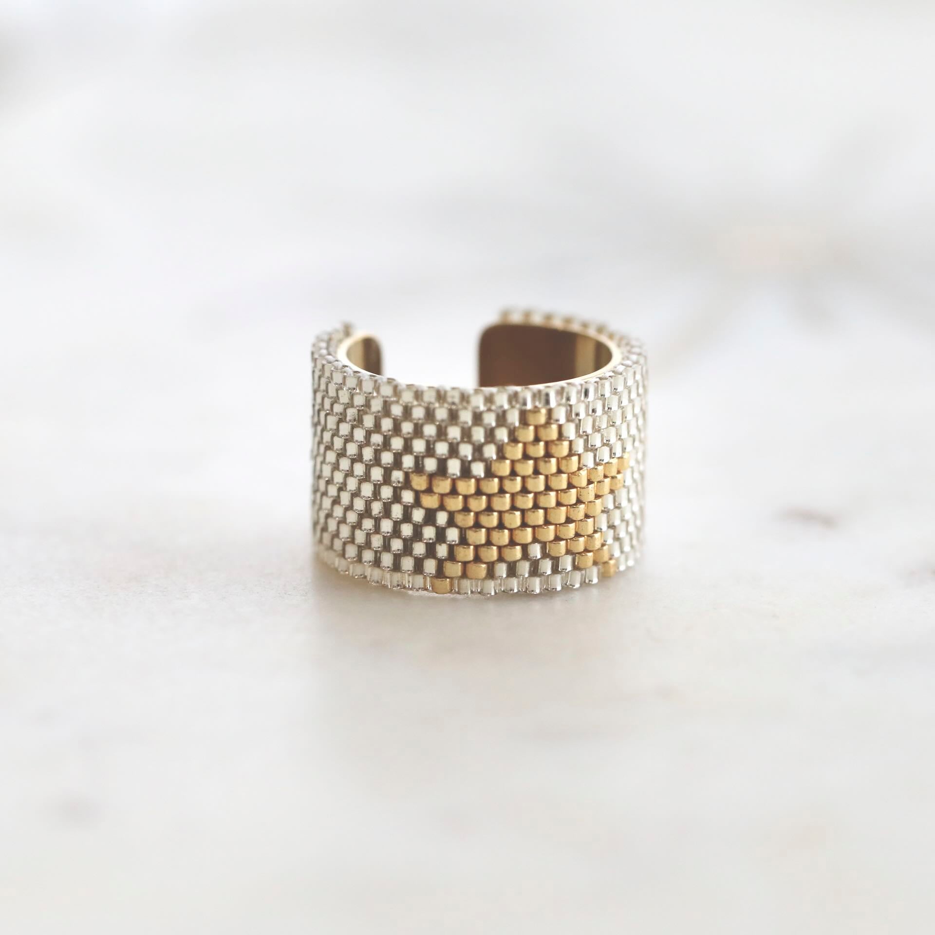 Beaded White & Gold Star Ring by Mrs V – Handmade 18K Gold Plated Jewellery