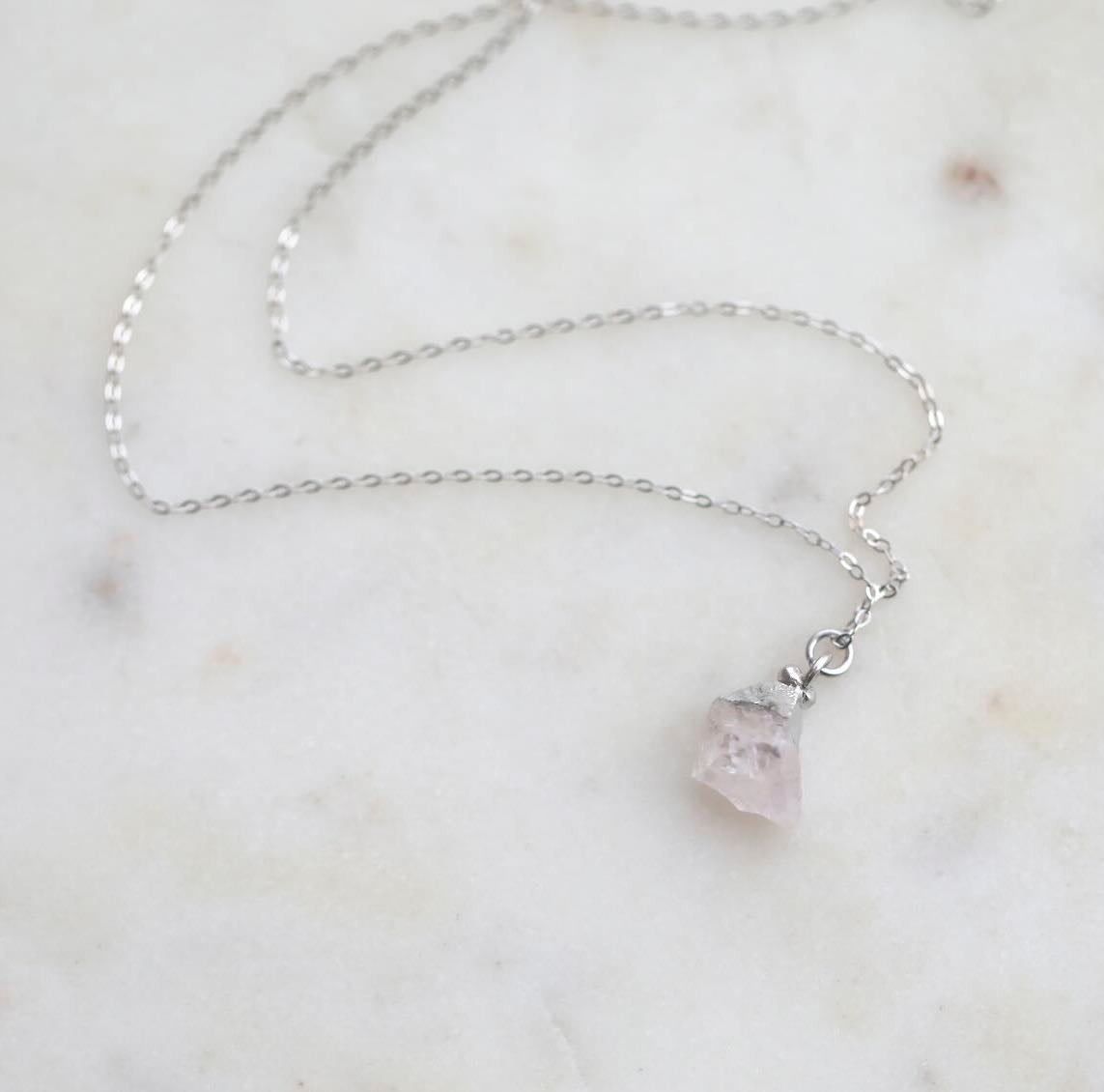 Rose Quartz Birthstone Necklace with Silver Chain by Mrs V