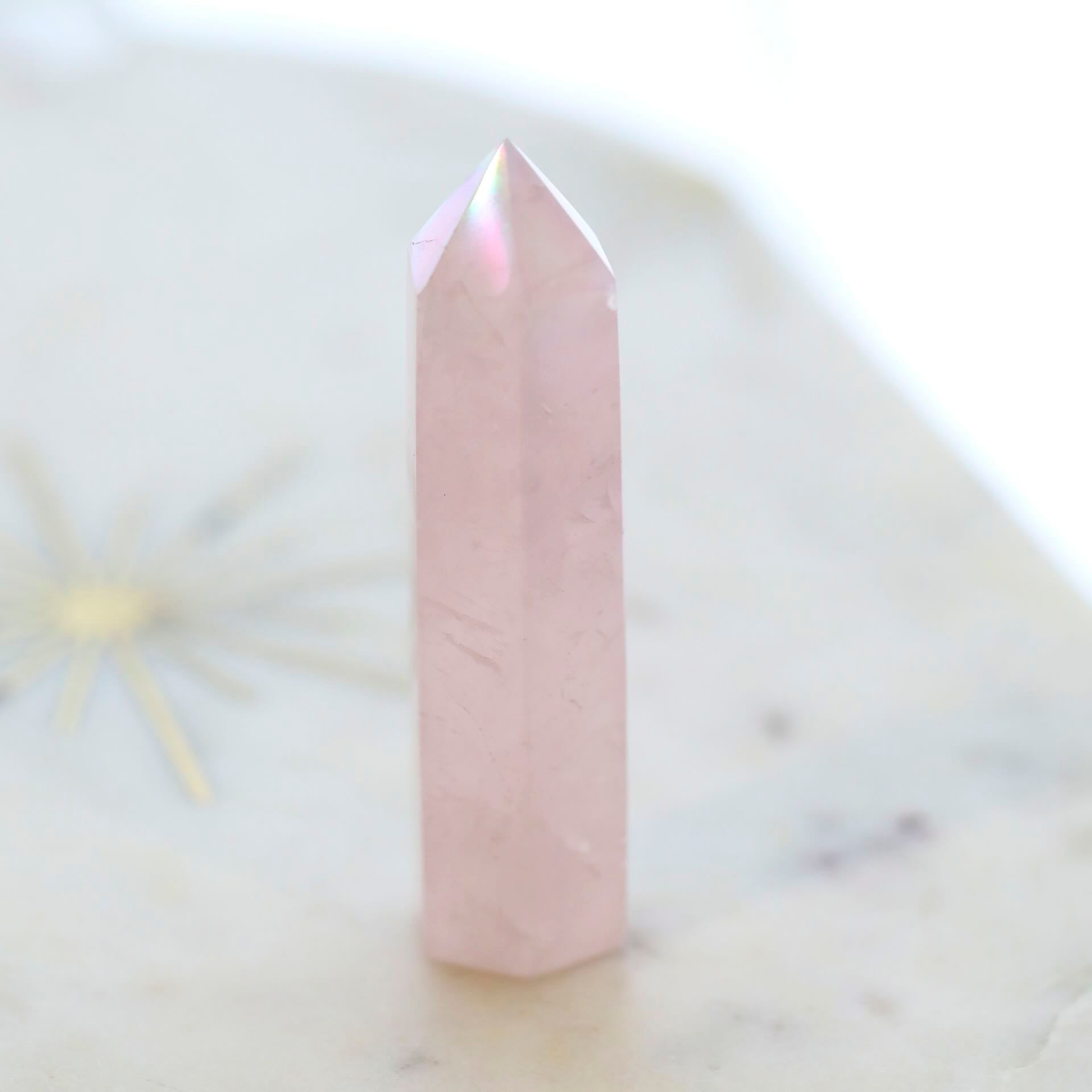 Angel Aura Rose Quartz Tower for Calming and Positive Energy – Ideal for Bedside or Desk