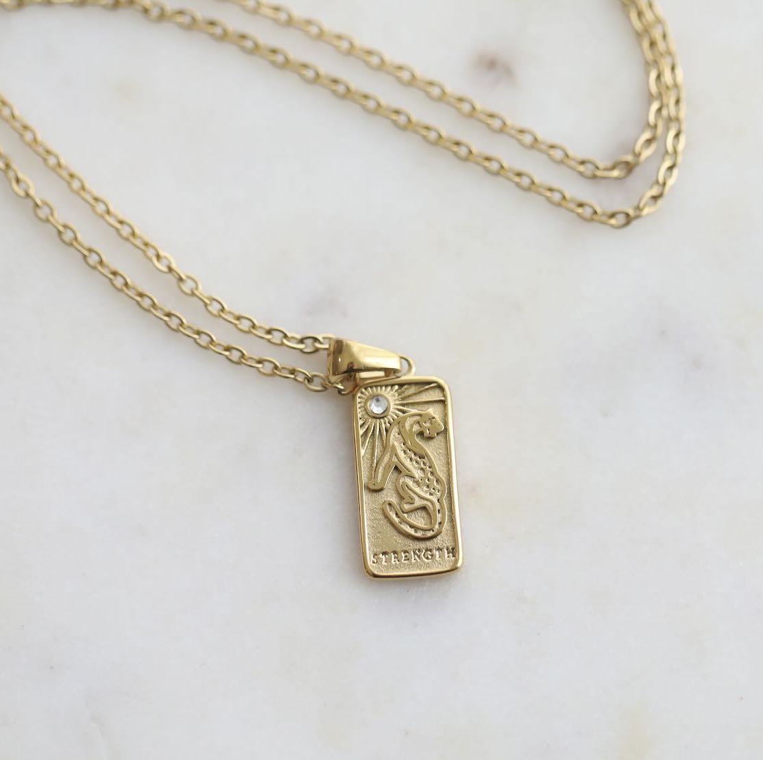 Strength Tarot Card Tablet Style 18K Gold Necklace by Mrs V