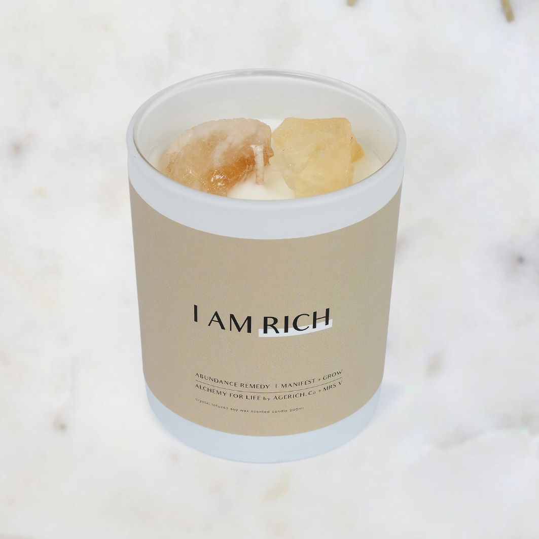 I am Rich Citrine Crystal Candle from AGERICH by Mrs V – Soy Wax Candle with Coconut Lime Fragrance